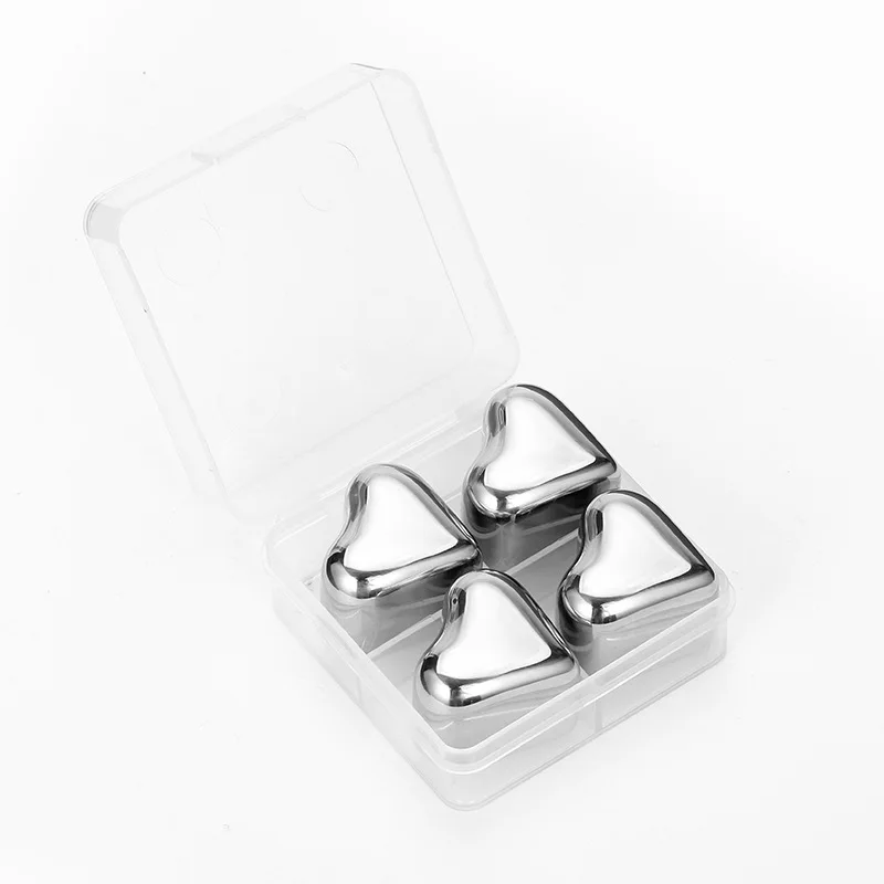 Reusable Metal Stainless Steel 304 Ice Cubes Heart-Shaped Chilling Red Wine Whiskey Ice Cubes Bar Accessories