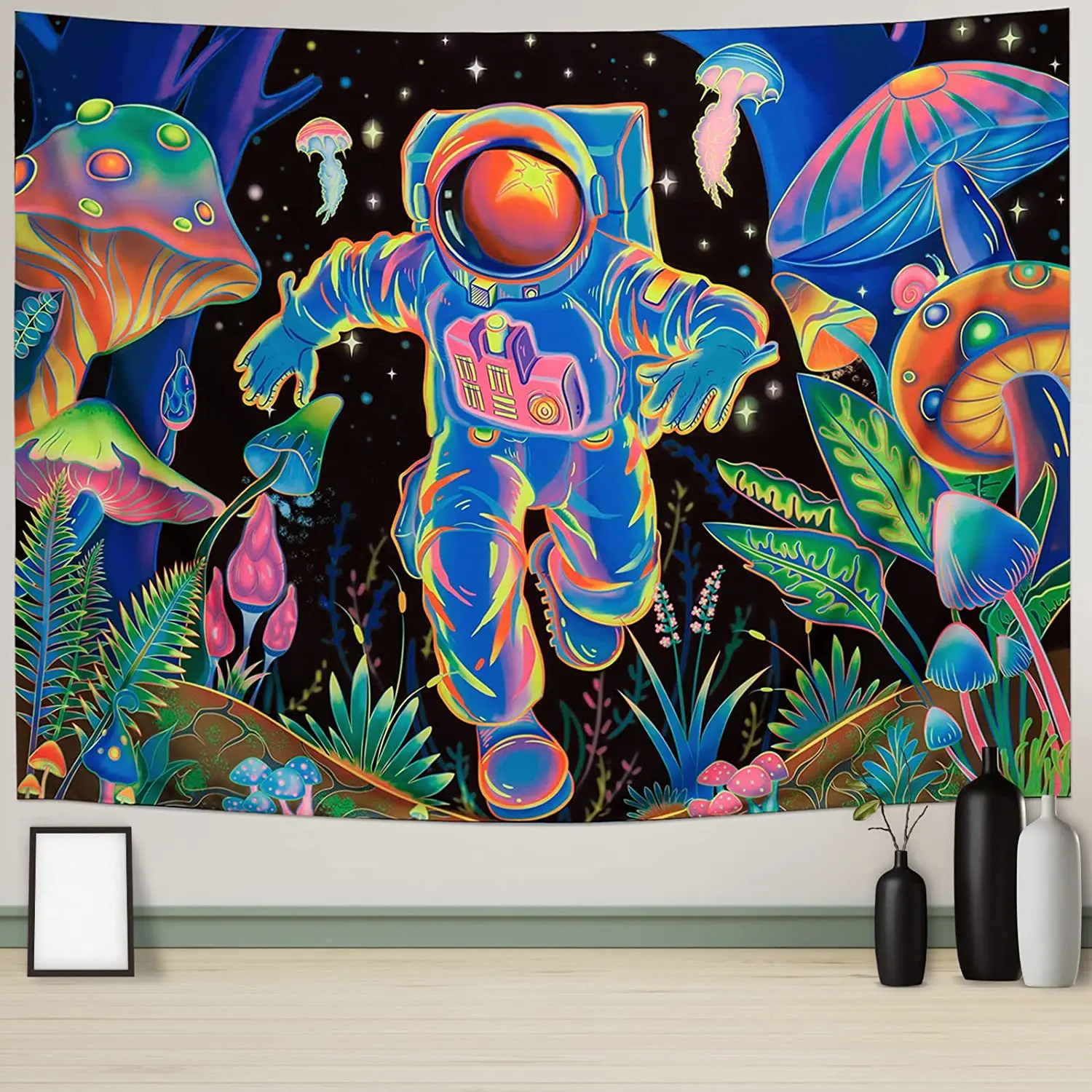 Uv Reactive Trippy Neon Tapestries Tapestry Wall Hanging Fantastic Upright Tapestry Glow In The Dark Tapiz ultravioleta