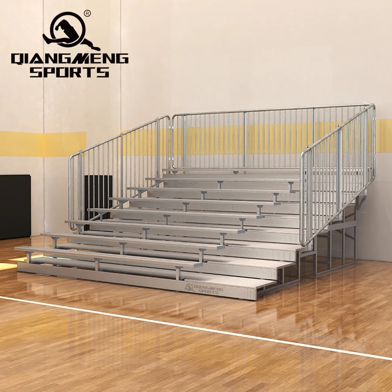 8 Row Bleachers 15ft Length  Mobility Access Aluminum Bleachers with  WELDED PORTABLE BLEACHER and Vertical Picket Guardrail