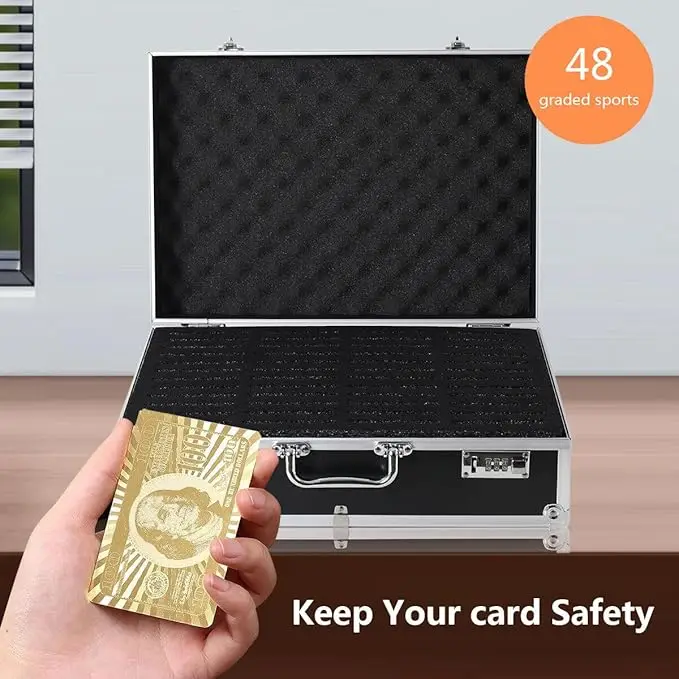 Graded Card Storage Case Sports Card Storage Boxes Holds 48 Graded Cards with Lock Hard Case