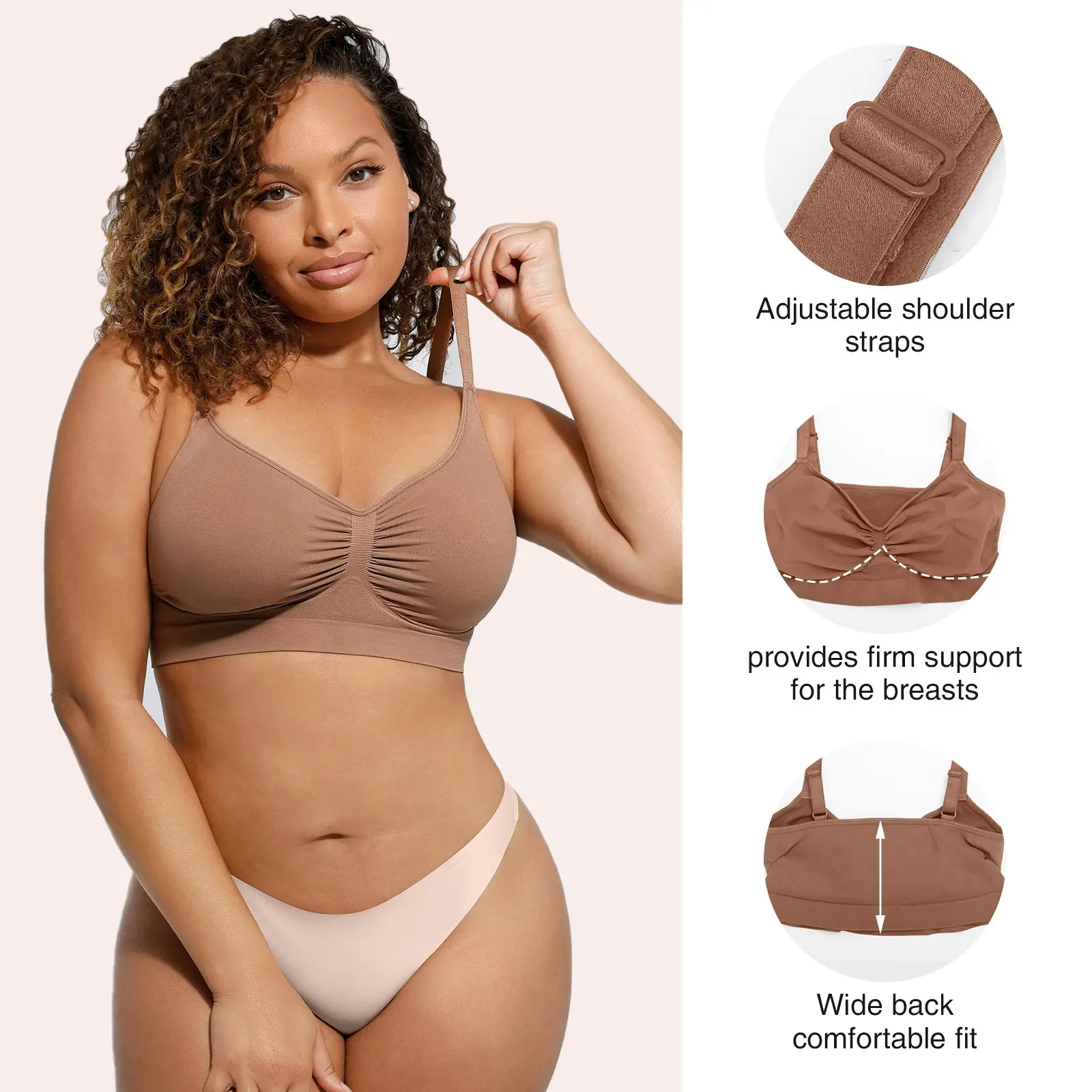 Hexin wholesale Custom Plus Size Adjustable Big Bra hide back Fat Wireless women Seamless push up bra shapewear bra for women