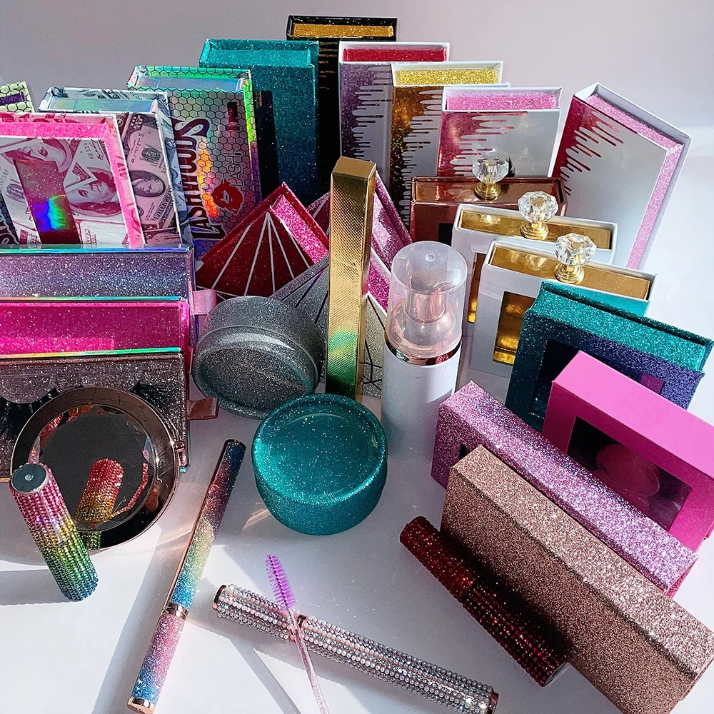 Eyelash packing box with ribbon Mink eyelashes Face tray Custom packaging Rhinestone box