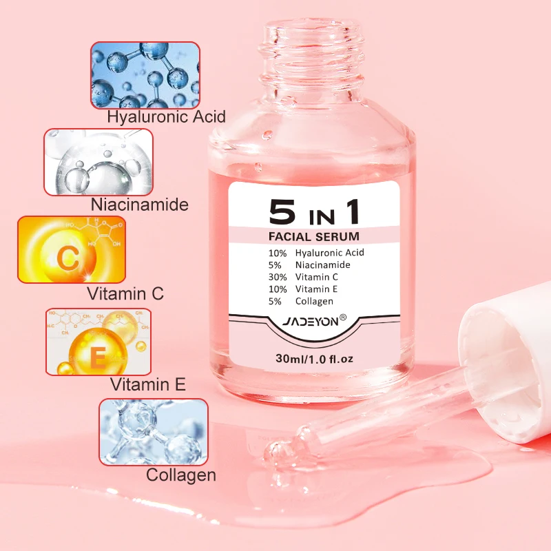 Hot New 5-in-1 Hyaluronic Acid Serum Anti-Aging Hydrating Face Skin Care with Niacinamide Vitamin E Facial Whitening Vitamin C