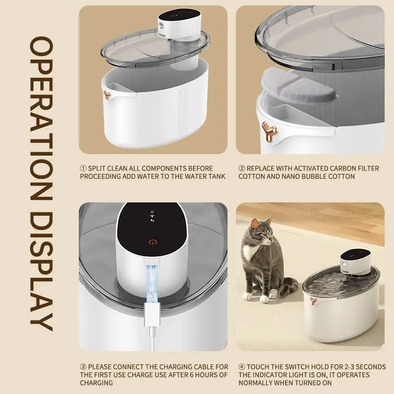 Wholesale Manufactory 2.5L 4000mAh Wireless Sensor Cat Dispenser Pet Smart Automatic Drinking Water Cat Fountain