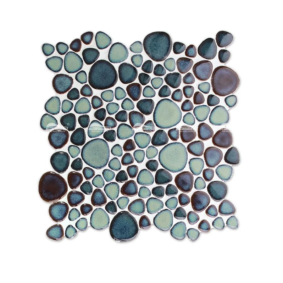 Wholesale Glazed Green Irregular Ceramic Pebble Mosaic Tile For Bathroom Shower Swimming Pool