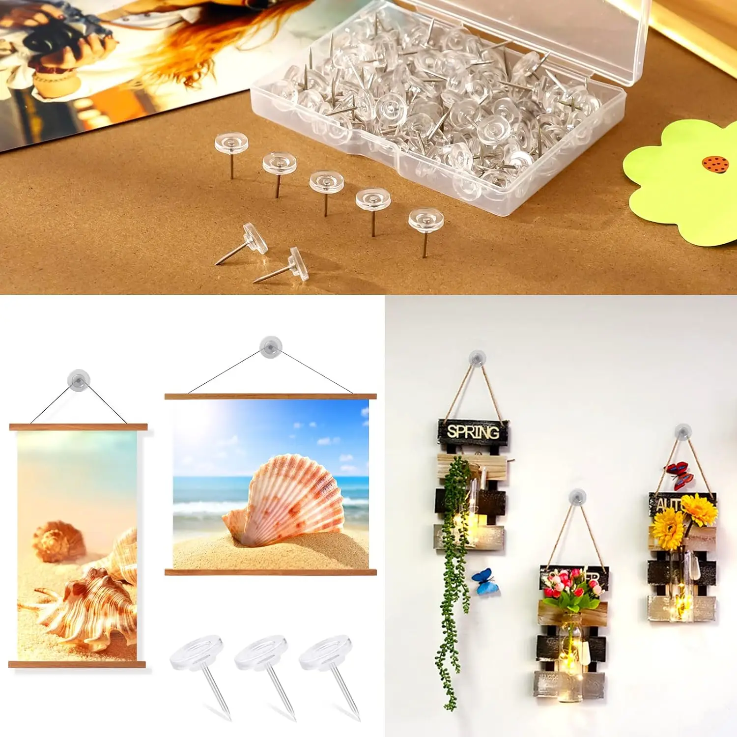 150pcs Plastic Clear Flat Head Thumb Tacks for Bulletin Boards, and Office Organization