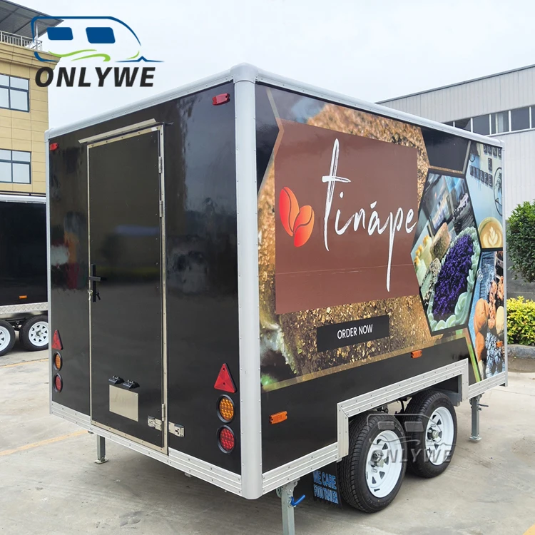 Outdoor mini black mobile coffee trailer cart mobile coffee shop taco ice cream snack fast food shop truck with wheel for sale