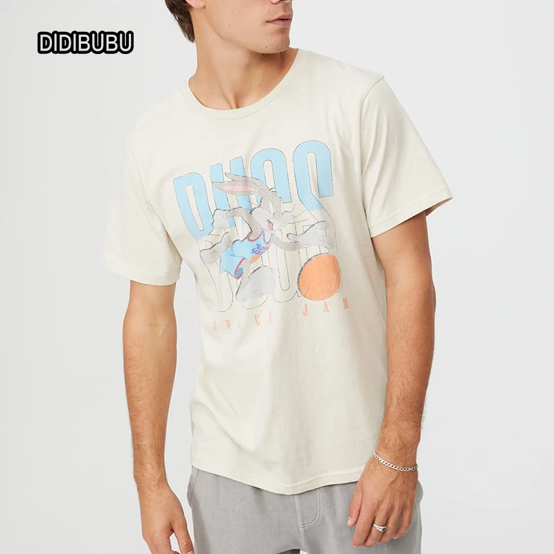 
DIDIBUBU rounded crew neck light and soft beige destroy washed kids cartoon tee shirt graphic dtg tshirts 