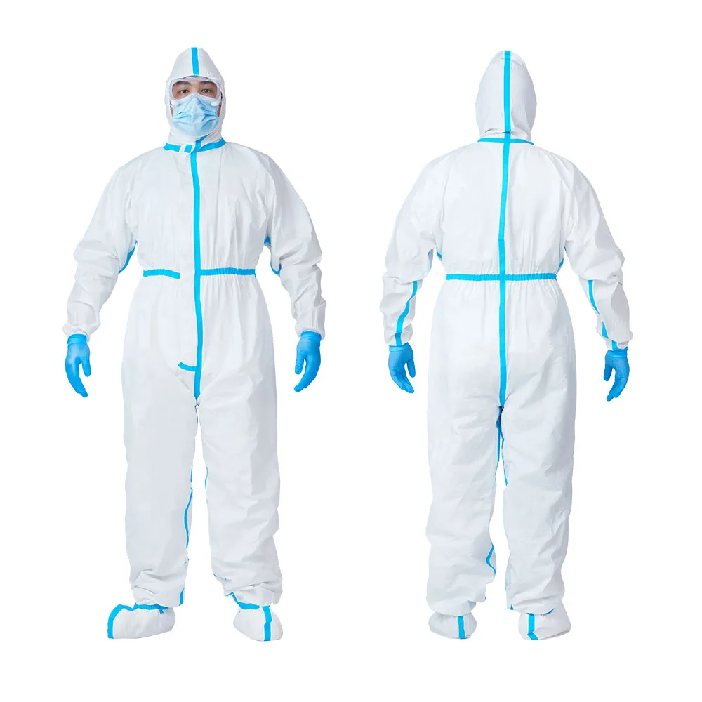 Rhycom 65g medical protective clothing disposable safety suit disposable coverall with hood and ce certificate