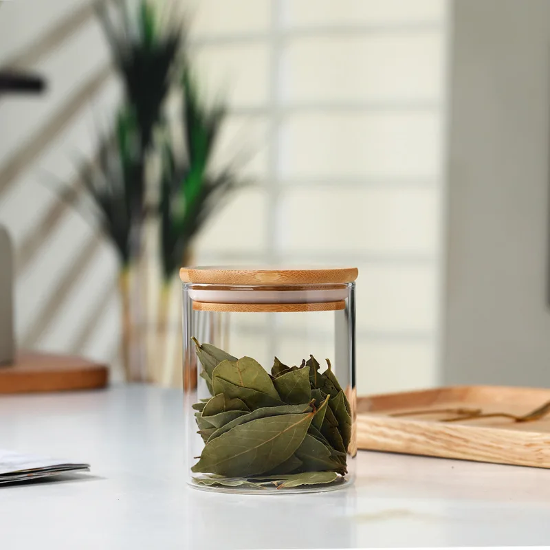Supplier Empty Round Borosilicate Glass Airtight Kitchen Food Cookies Storage Bottles and Jars With Bamboo Lid