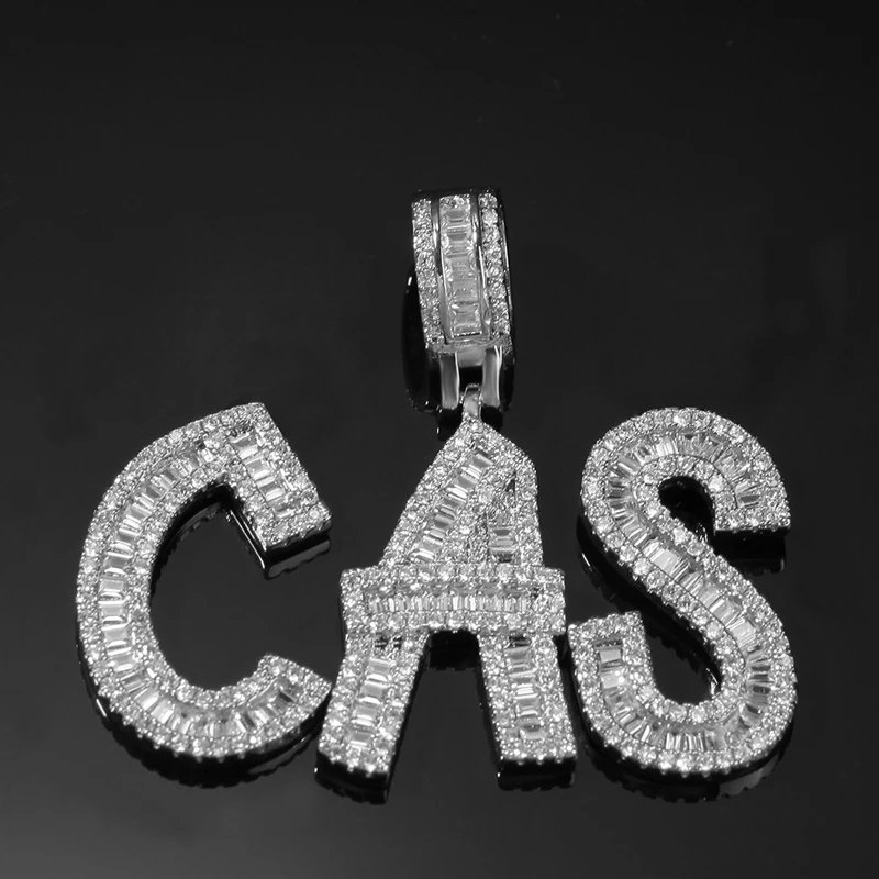 Blues RTS A-Z Custom name Iced Out Baguette zircon Initials Letters pendant necklace for Men women hip hop jewelry