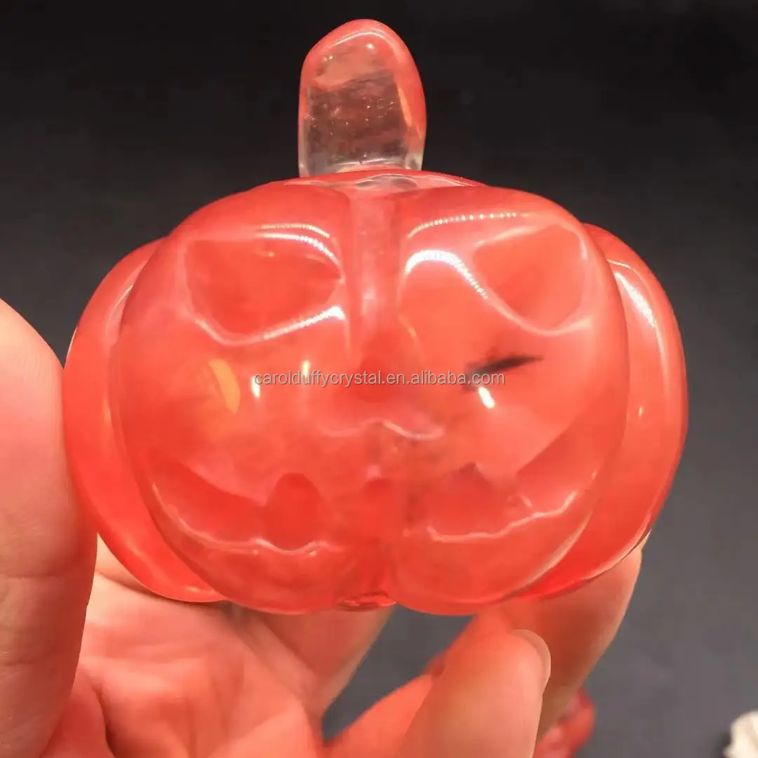 Wholesale Natural Quartz Carved Crystal Hollowed-out Red Melt Refining Pumpkins for Decoration
