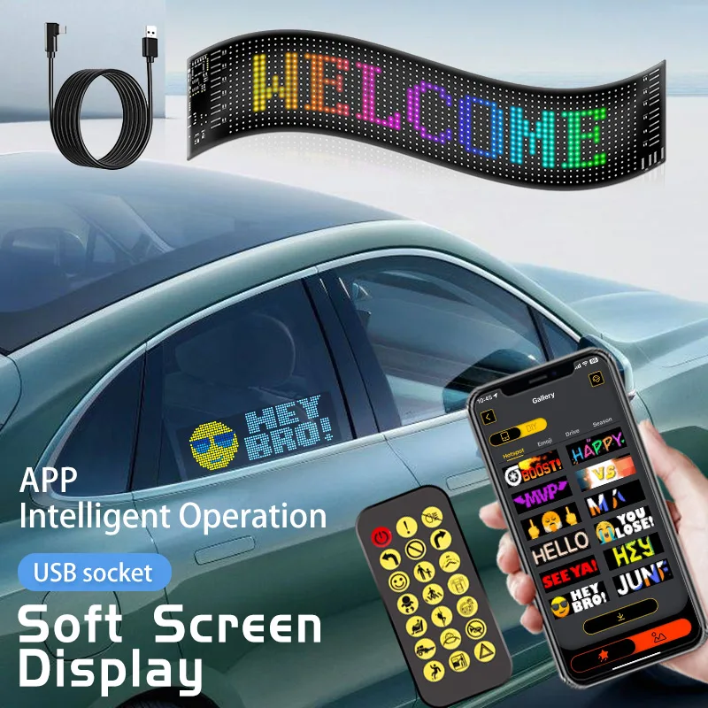 Flexible LED Sign Board App Control Flex Led Screen For Car Flexible Led Display Sign Board Panel Light Pixel