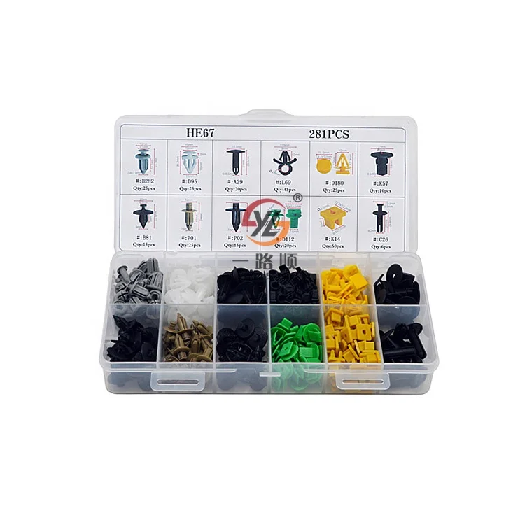 HE67 YILUSHUN Automotive Plastic Button Rivet Plastic Push Car Interior Trim Clips 281pcs 12 Kinds