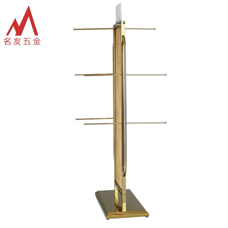Factory direct luxury golden floor standing metal hanging clothes lingerie store display furniture for shop decoration