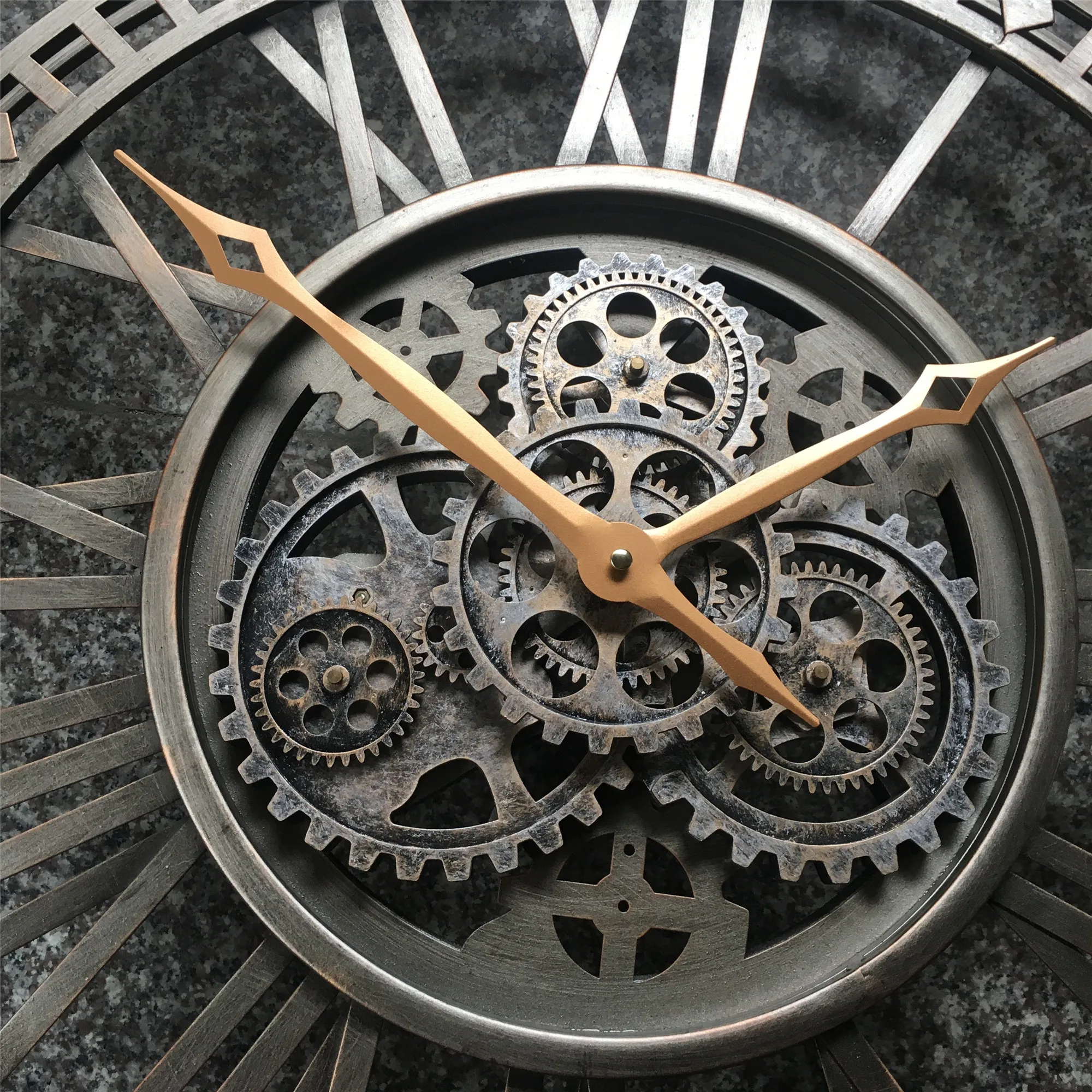 24 Inch Metal Vintage Moving Gear Farmhouse Industrial Wall Clock