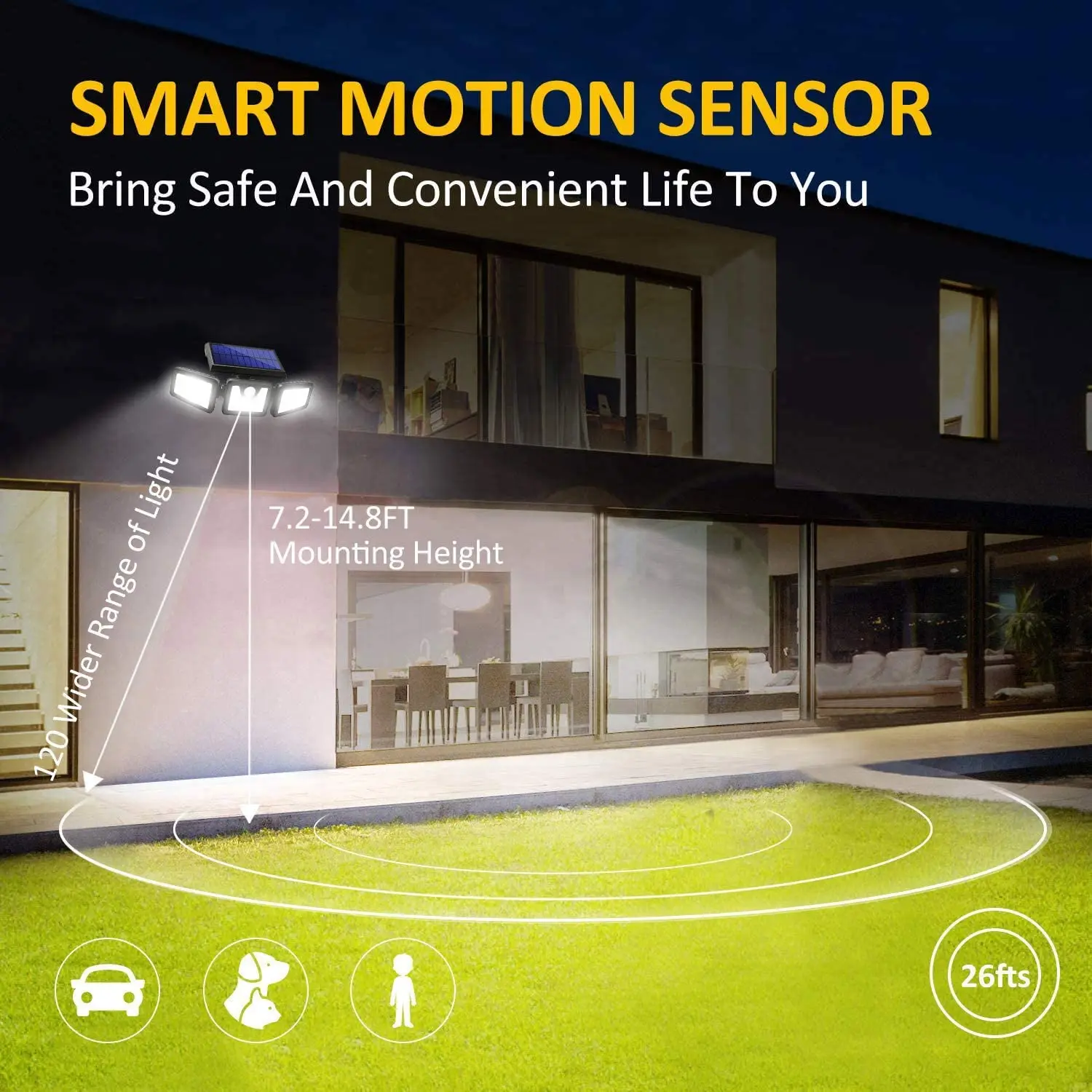 IP65 waterproof 3 head 70led lumiere lampe solaire exterieur jardin solar sunlight garden light