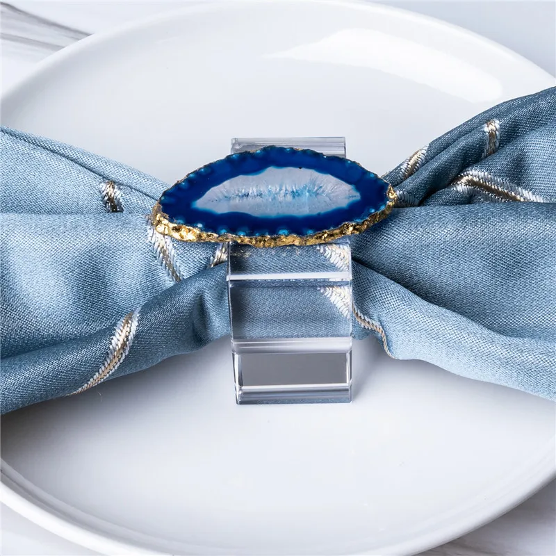 Unique Raw Stone Rose Quartz Crystal healing stones Metal Napkin Rings For Wedding Decoration