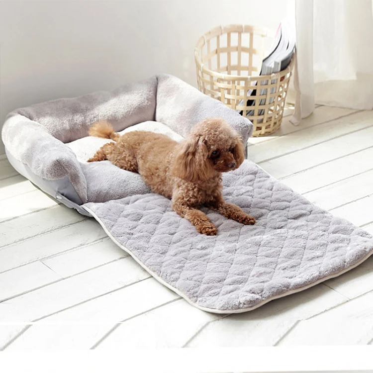 New Design 2 Uses Pet Beds Dog Solid Color Quilted Plush Warm Dog Kennel Sofa Bed