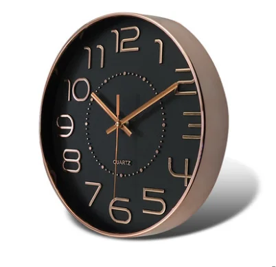 Fashional 3D Numbers Round Modern Rose Gold Non-ticking Custom Plastic Quartz Clock Wall Home Decor