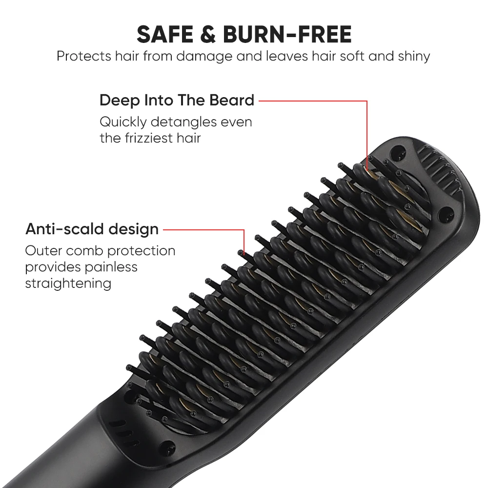 New Design Anti Scald 2 In 1 Portable Men Beard Comb Electric Mini Portable Custom Hair Straightener Brush Comb For Hair Care