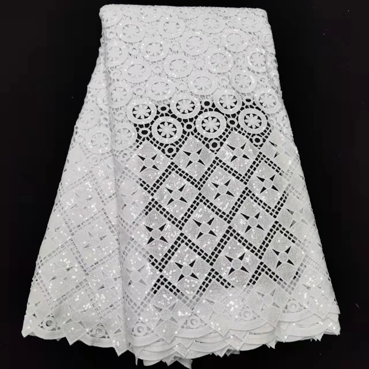 African Embroidery White  Fabric Designied French Lace White Fabric Mesh Lace With Stones  Net Fabric For Dress