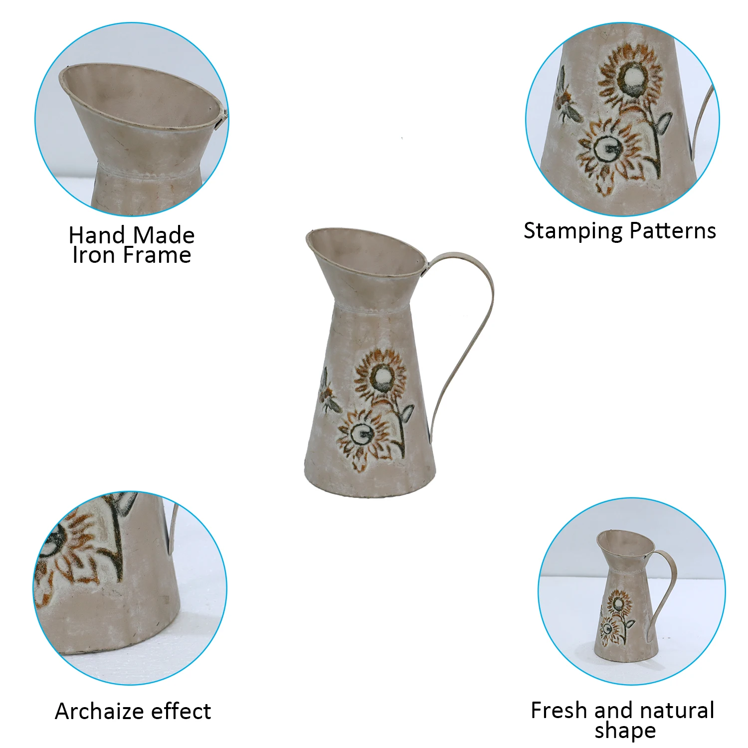 Professional Supplier Metal Milk Can Rustic Shabby Chic Can Primitive Decorative Flower Vase Mini Pitcher Jug Vase With Handle