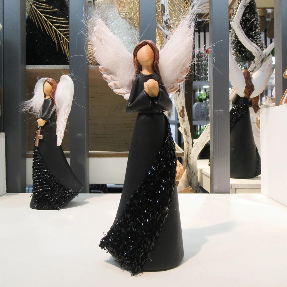 Handmade resin praying angel figurine indoor home decoration resin craft angel with wings poly resin ornaments for gift craft