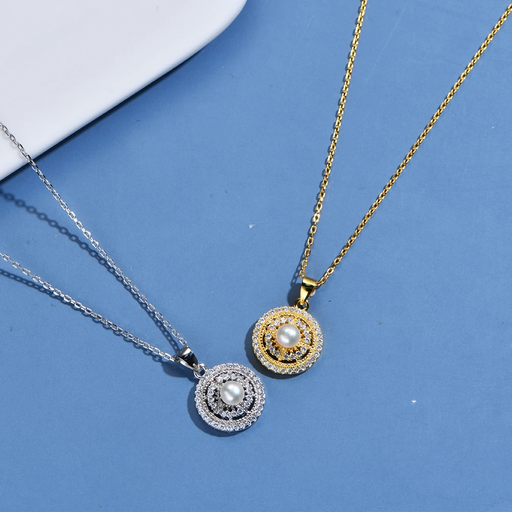 WALSTER 100% 925 Sterling Silver Full High Carbon Carbon Diamond Pearl Round Pendant Necklace For Women Wedding Fine Jewelry