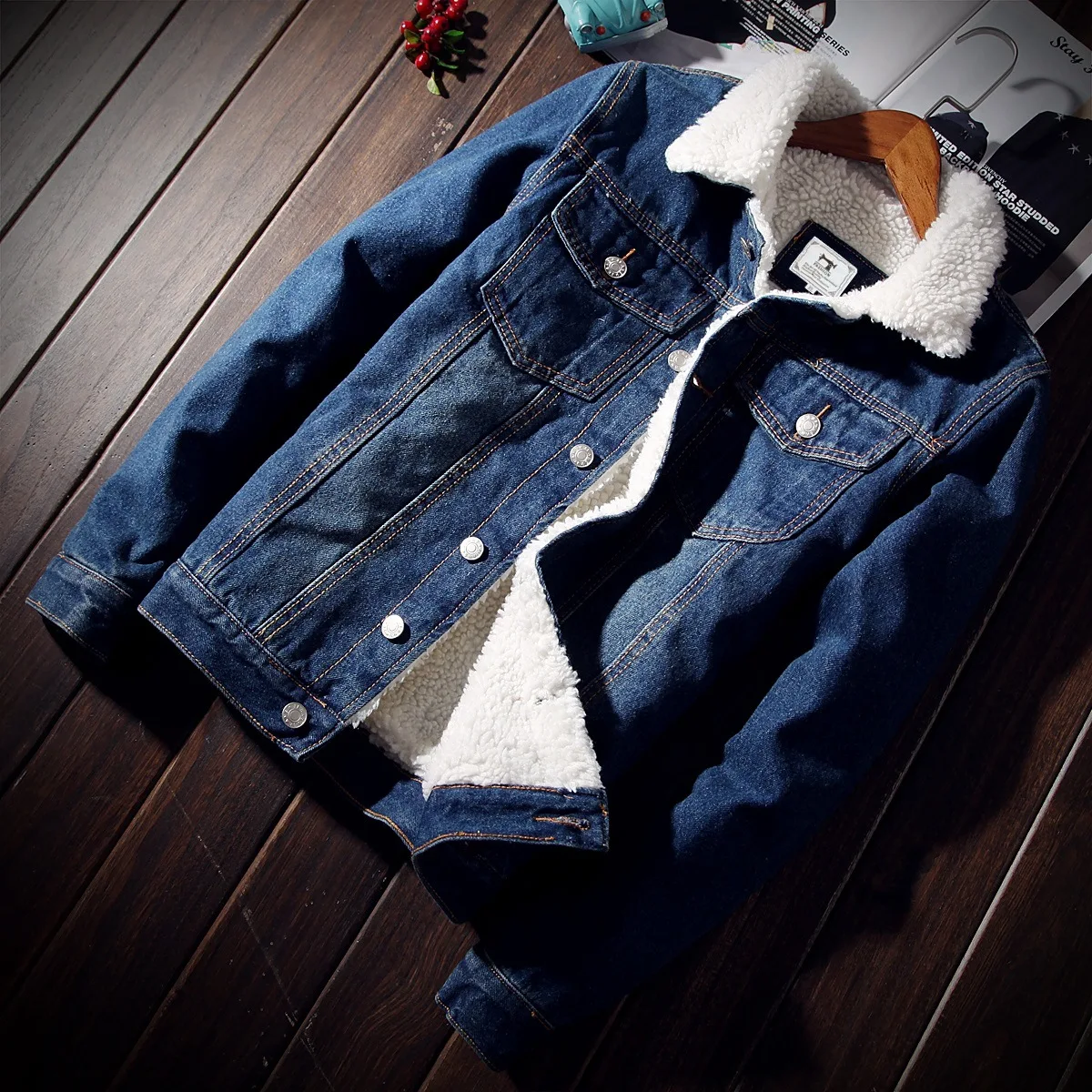 Модная зимняя мужская куртка Demin Velvet из овечьей шерсти мужское пальто 2021 толстые джинсовая куртки большого