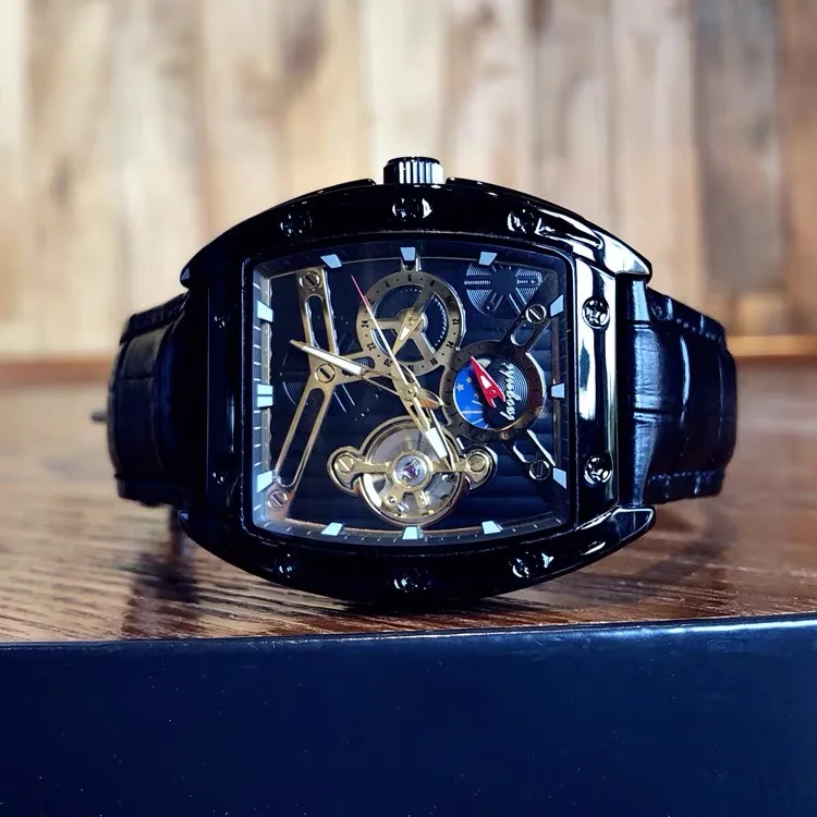 Laogeshi Watch LGS1005B Men Transparent Design Mechanical Silver Gear Skeleton stainless steel automatic watches men