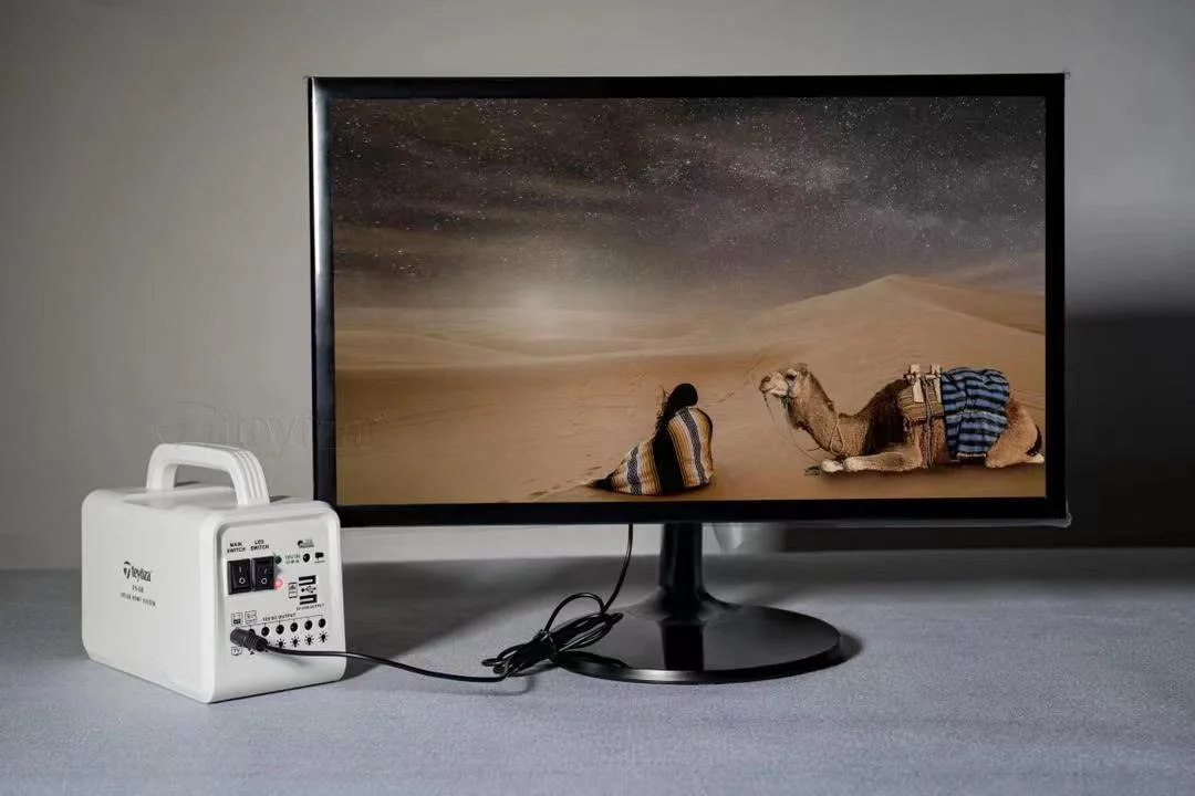 teyoza with 60 watt solar panel portable solar system rechargeable led emergency light with dc bulb and power bank function