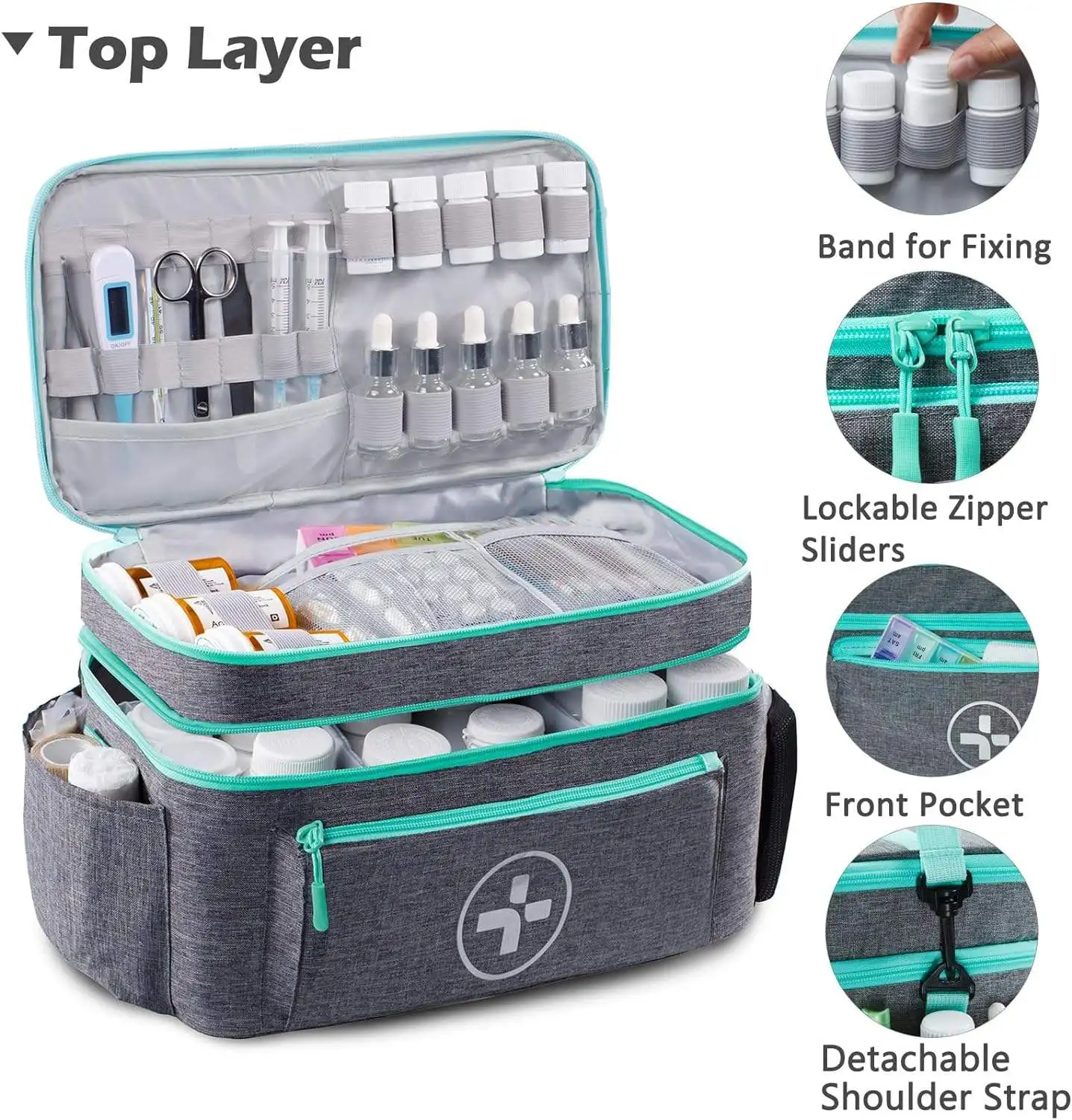 Polyester Medical Bag with Pocket and Medicine Bottle Holder Portable Emergency Survival Supplies Tools Trauma First Aid Kit