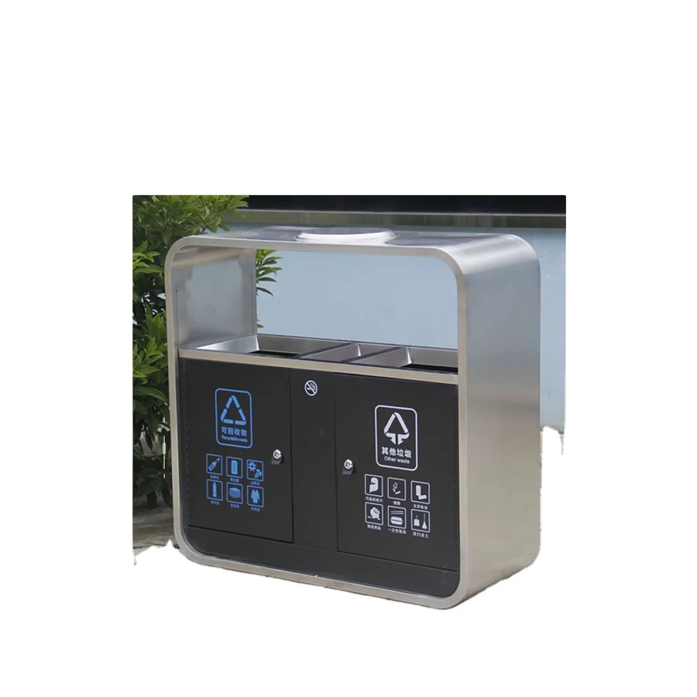 Outdoor public 2 compartment recycling stainless steel waste bin garbage trash bin