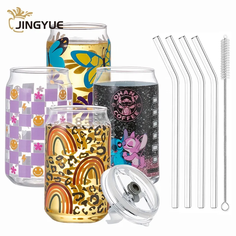 Custom Logo 13oz 16oz 25oz Sublimation Blank Soda Can Shaped Beer Glass Cola Drinking Glass with Lid and Straw for for Kitchen
