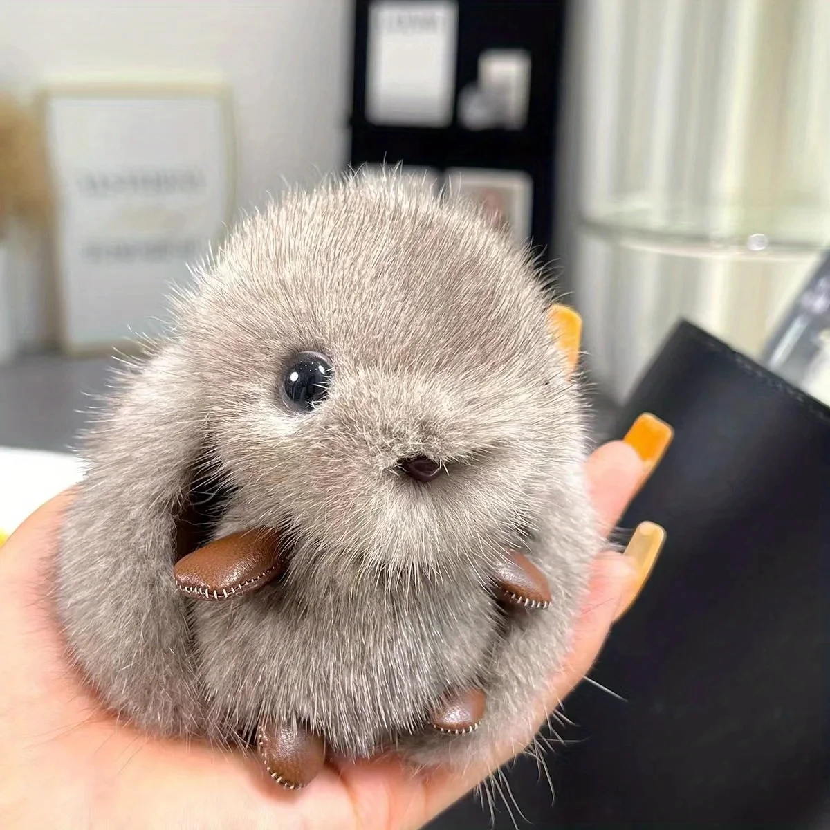 Bunny Stuffed Animal Plush Toy Rabbit Fur Keychain Fluffy Soft Chain Gift