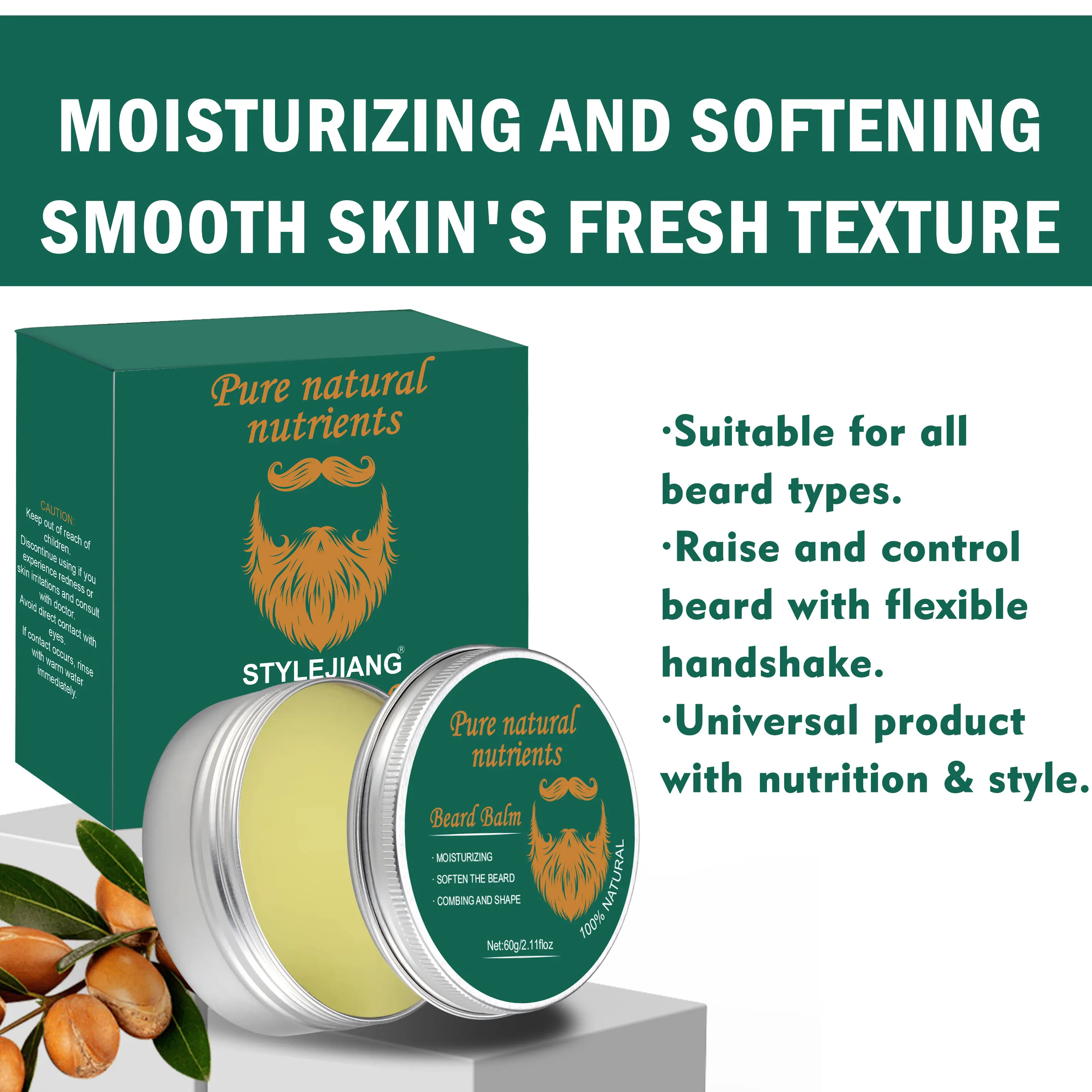 60ML OEM Private Label High Quality Natural Scented Beard Balm Organic For Mens Mustache Beard Care Products
