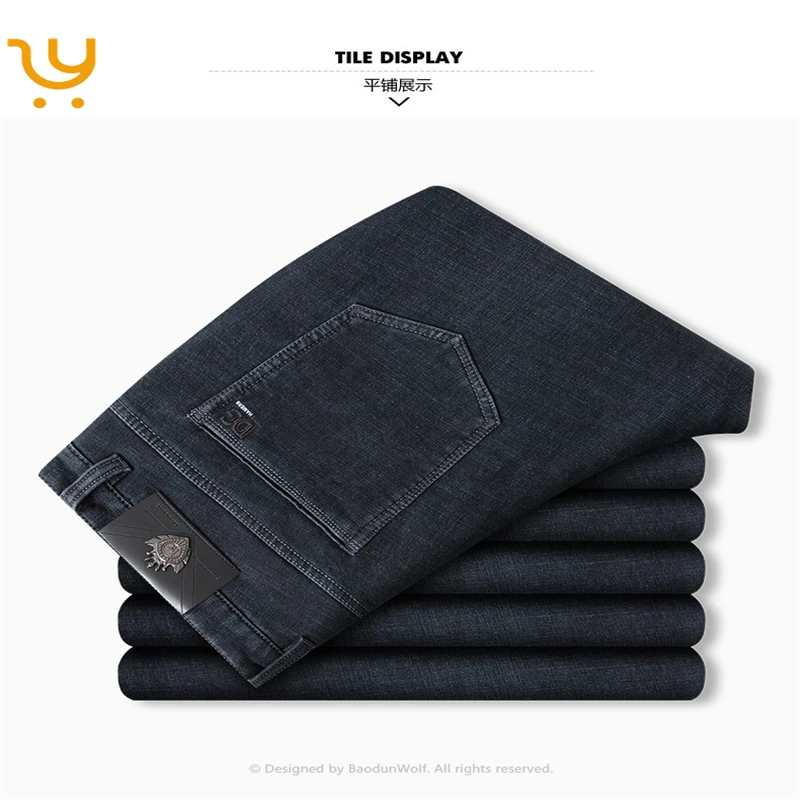 Wholesale Mens Denim Jeans Extra Sizes thick fleece jeans straight stretch jeans