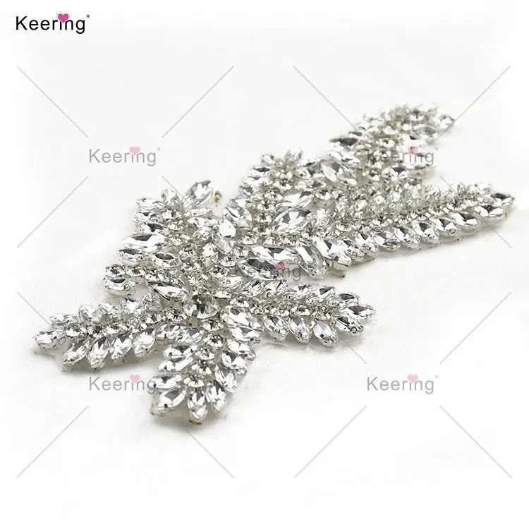 HOT WRA-1037 Keering A Class Crystal Cloth Bling Rhinestone Iron-On Neckline Hot Fix Applique For Dress