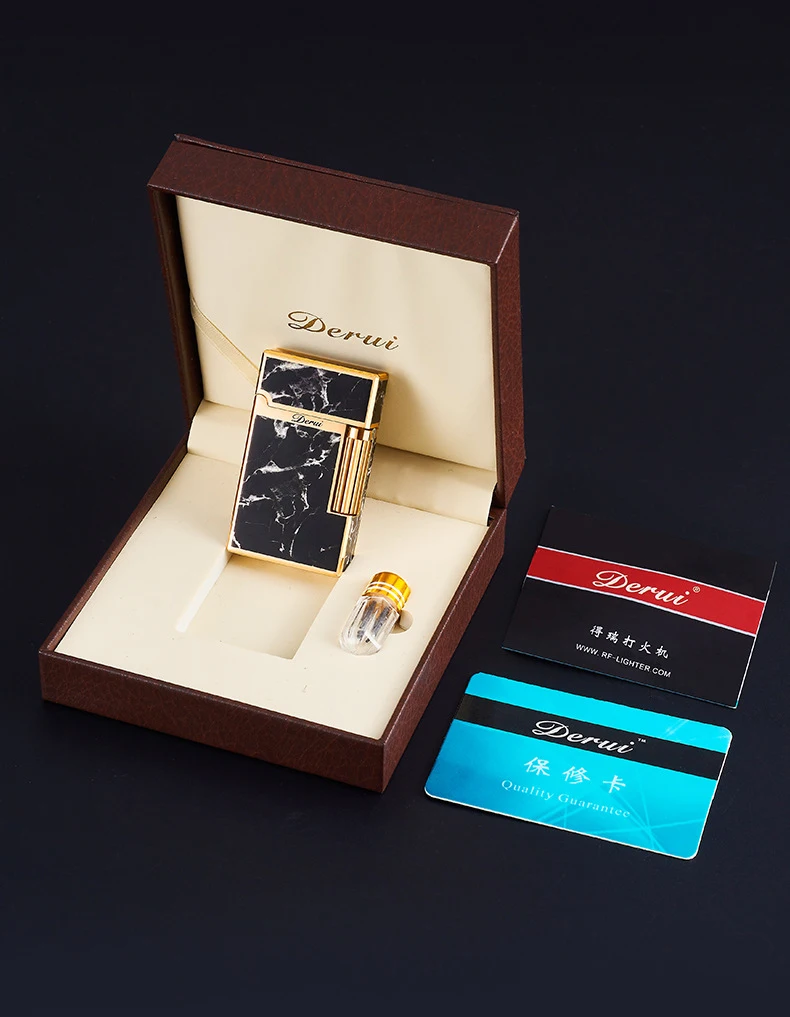 Derui Lighter Loud Sound Butane Gas Side Sliding Blue Flame Windproof Lighter Pure Copper Cigar Lighter Adjustable Flame