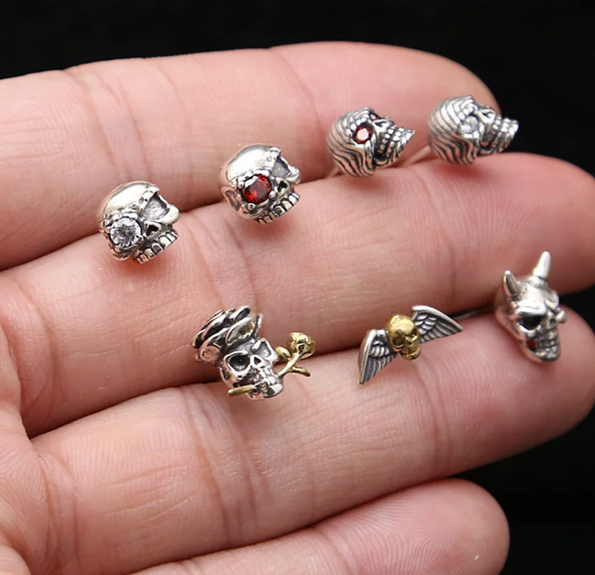 925 sterling silver fashion variety styles girl jewelry inlaid zircon shining crystal sugar skull stud earrings women wholesale