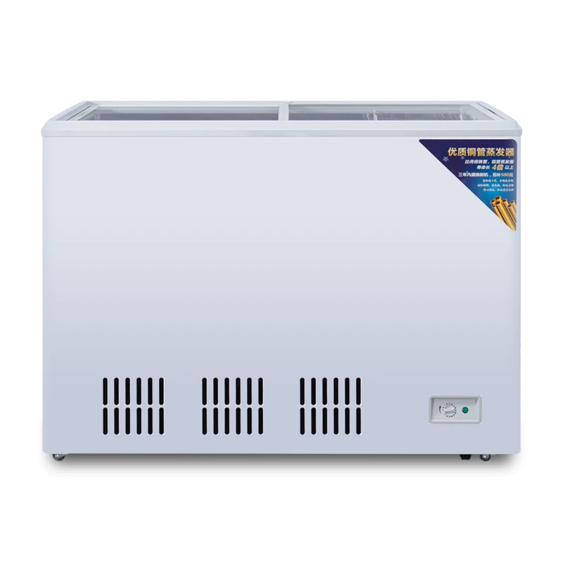 High Quality 190 L Stainless Steel Glass Door Chest Freezer Ice Cream Commercial Chest Freezer