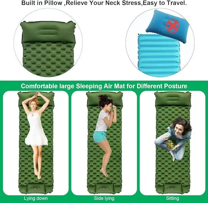 Ultimate Ultralight Inflatable Sleeping Pad for Camping Hiking Waterproof Foam Air Mattress with Built-in Pump for Picnics