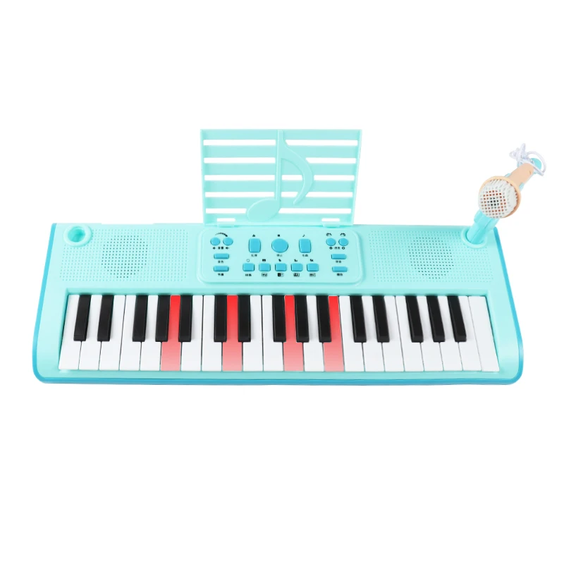 Keyboard Lighting Toy Musical Instruments  ABS Plastic 37 Keys Electronic Piano Toy  With Microphone