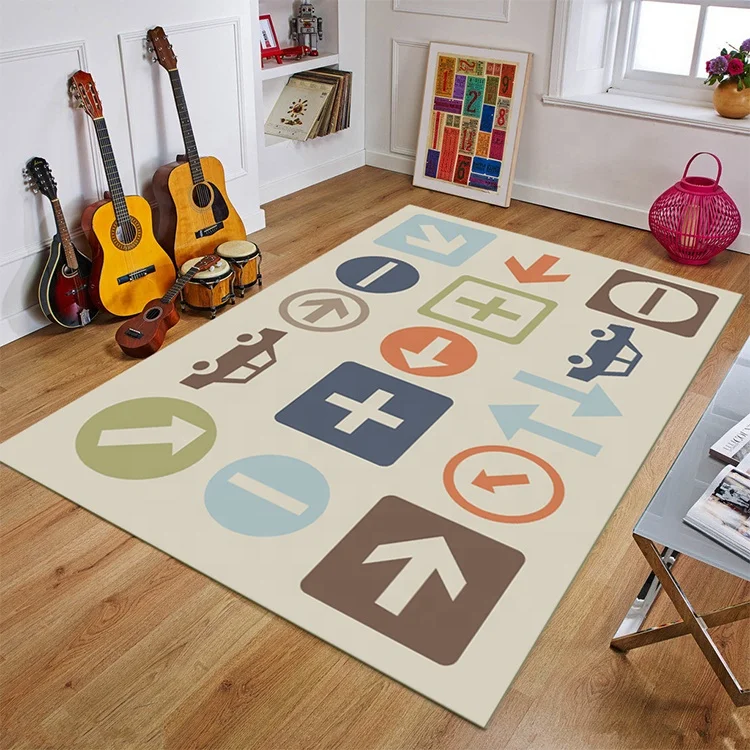 Nordic European Style Printed Carton Round Child Mats Carpet Modern Floor Carpet For Bedroom Or Kitchen