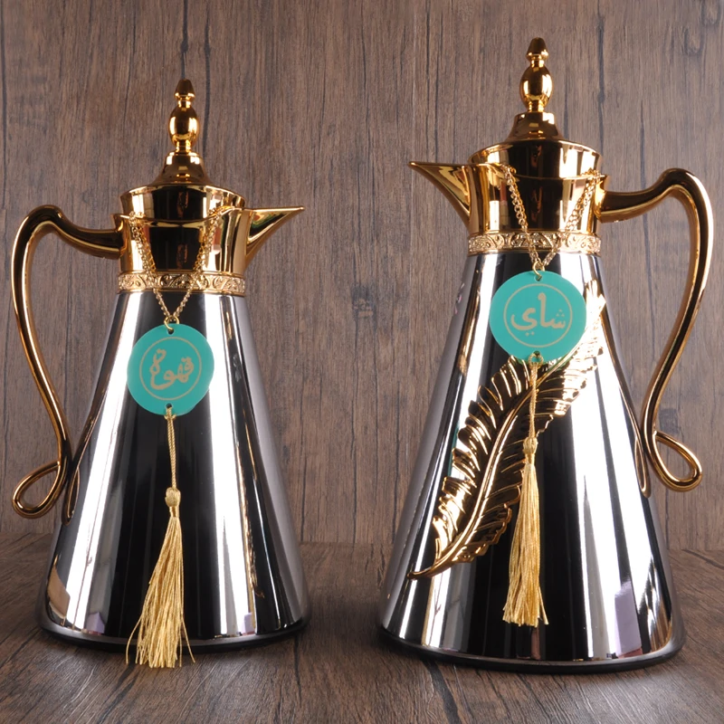 700ml 1000ml Arabic Coffee Pot Silver Color Vacuum Flask Glass Refill Insulated Dallah Thermos