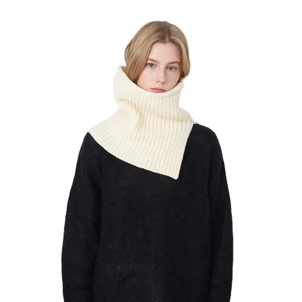 Designer model Korea knitted warm solid color collar windproof neck protection long stylish