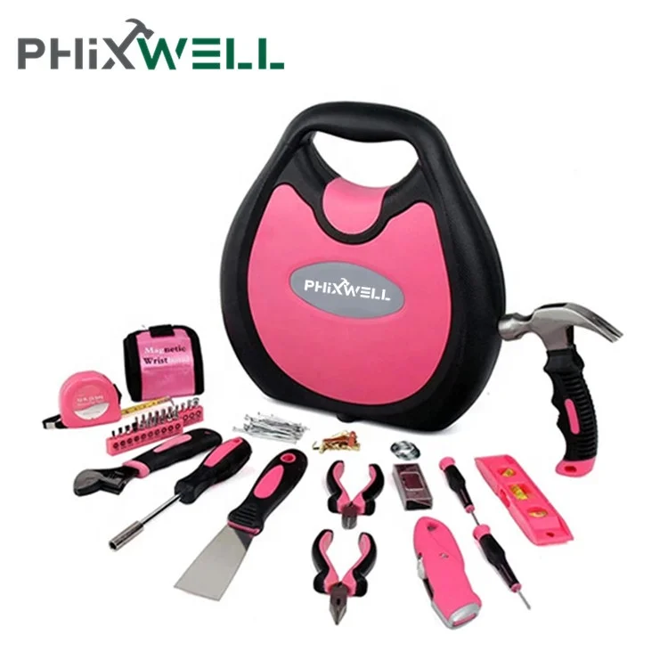 Professional Repair 97 piece Pink General Household Hand Tool Kit universal tool set DIY gift for Ladies and kids