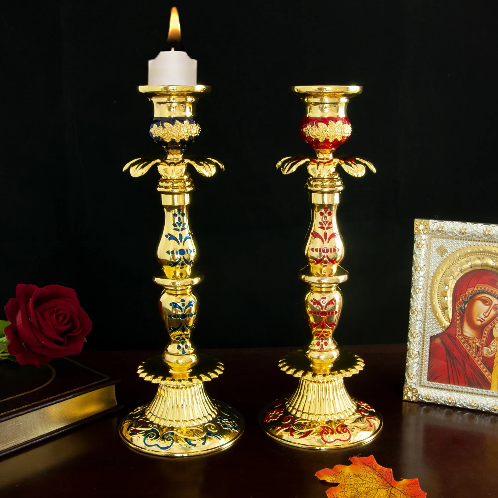 HT Orthodox Vigil Lamp Gold Plated Candle Holder Jesus Prayer Church Home Table Candlestick With Oil Glass Cup Religion Ritual