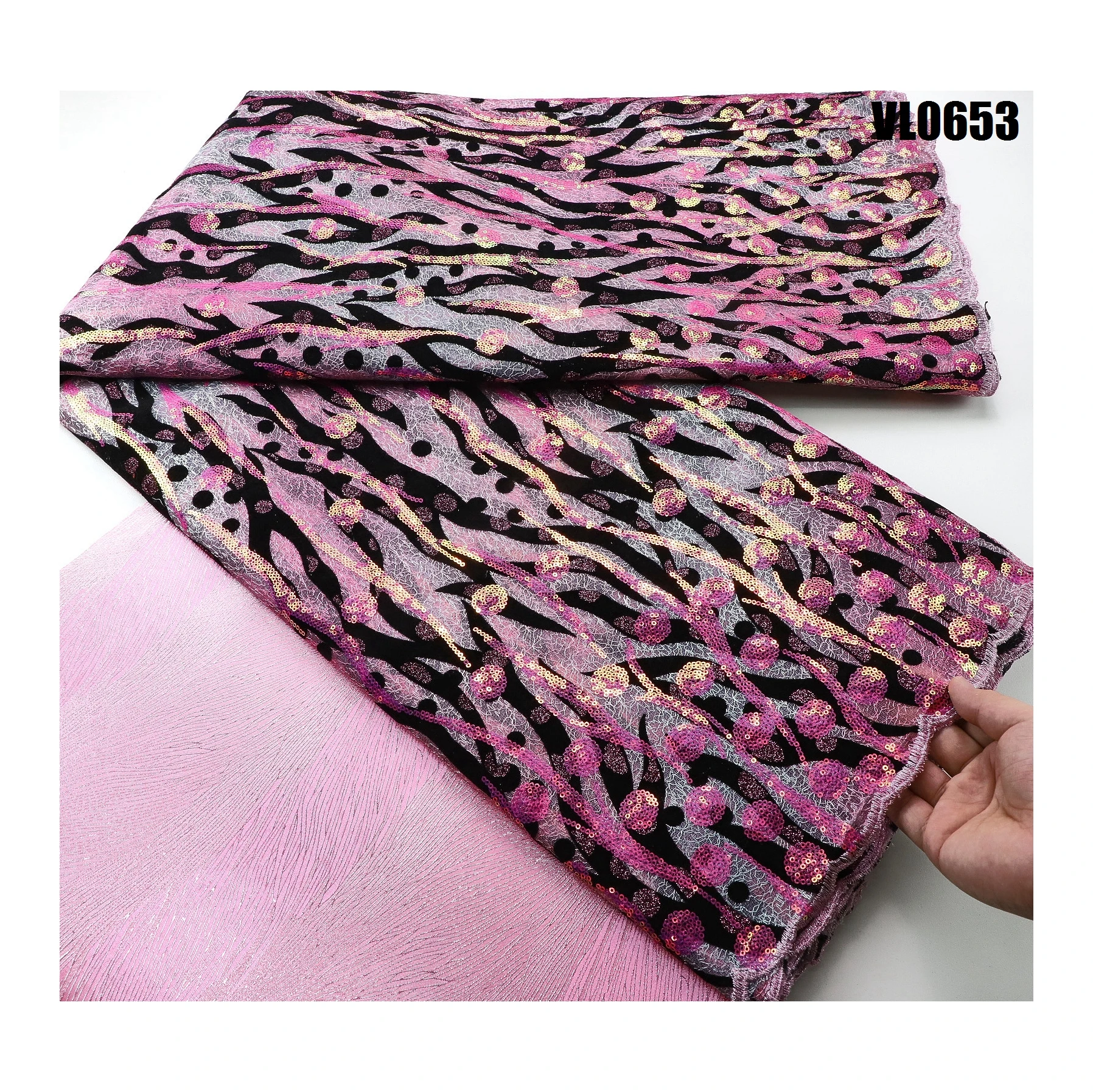 2023 New   flocking korea fabric Fashion bridal french luxury sequin velvet african lace  for wedding dress